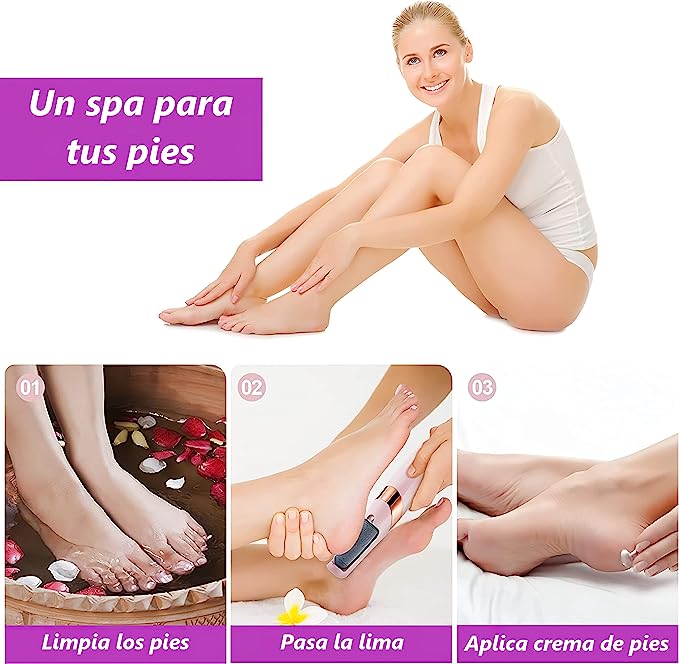Lima Eléctrica para Pies Resecos Conexión USB con 2 velocidades - Rodillos de Repuesto y Luz LED
